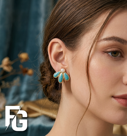 Turquoise Classic Earrings – Pearl Fan Design