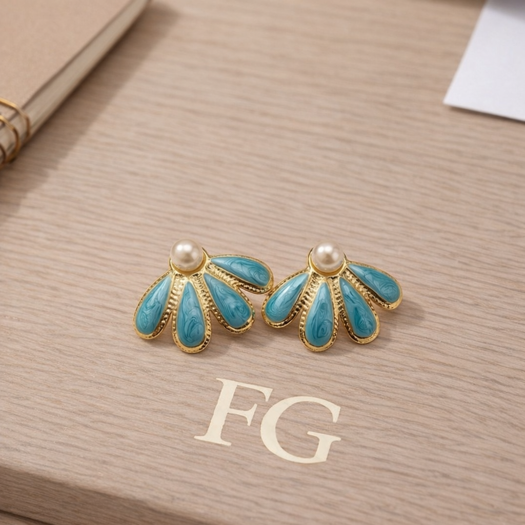 Turquoise Classic Earrings – Pearl Fan Design