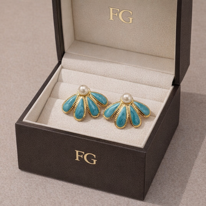 Turquoise Classic Earrings – Pearl Fan Design